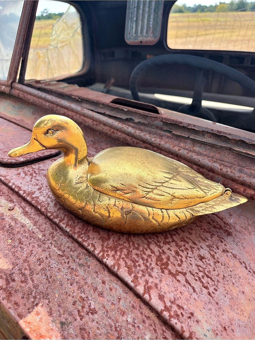 Vtg Brass Duck Trinket box 12 in